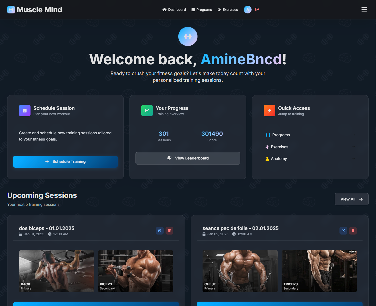 MuscleMind - Dashboard