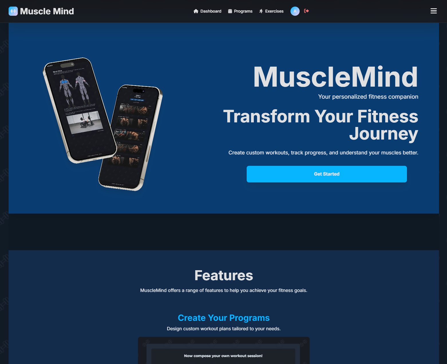 Page d’accueil MuscleMind