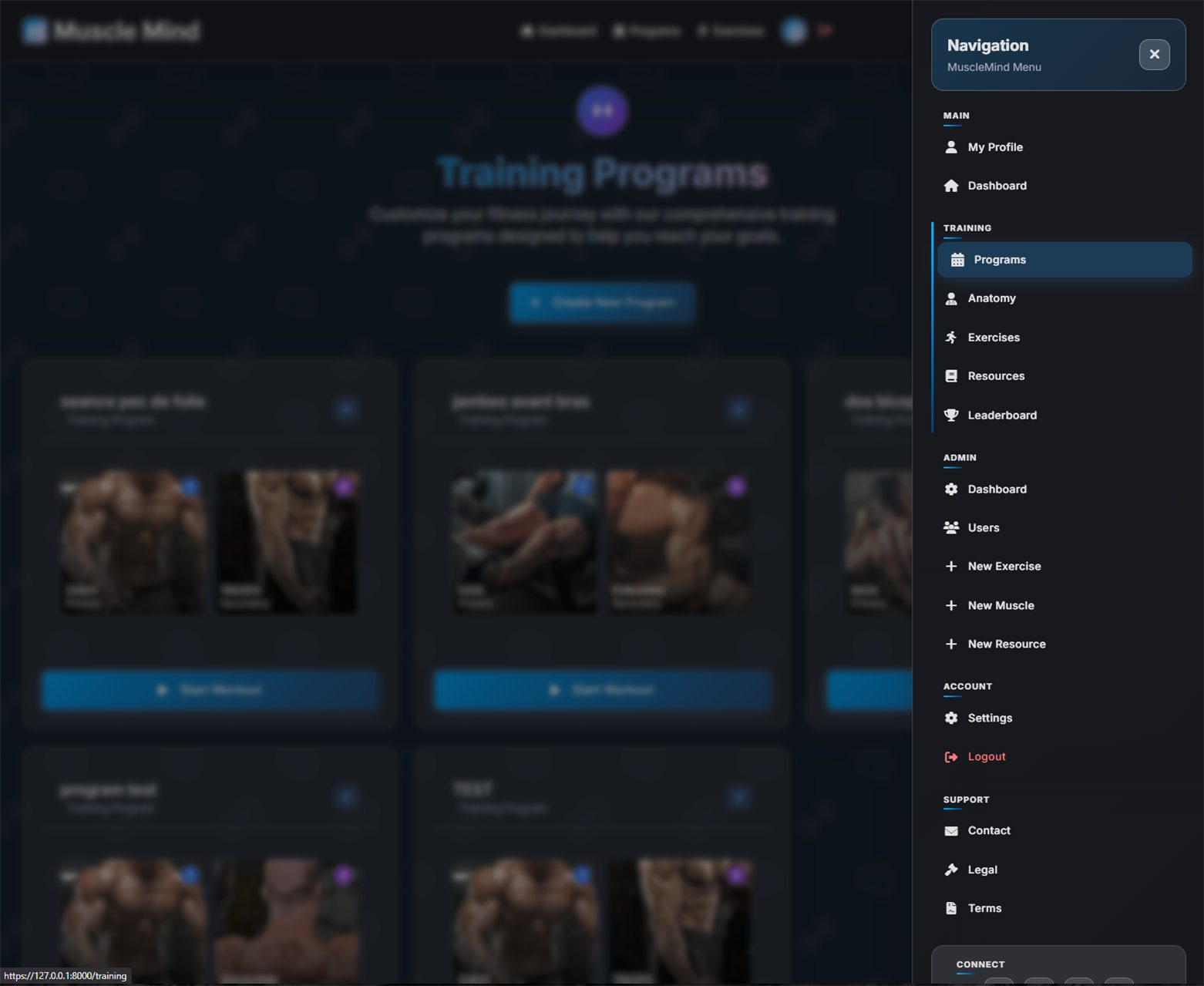 Navigation des programmes MuscleMind
